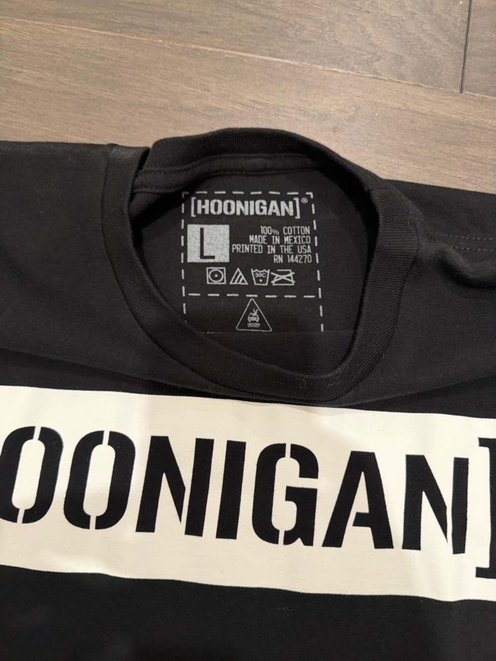 Hoonigan Men's Black Short Sleeve Tee with White Box Logo - Picture 2 of 2